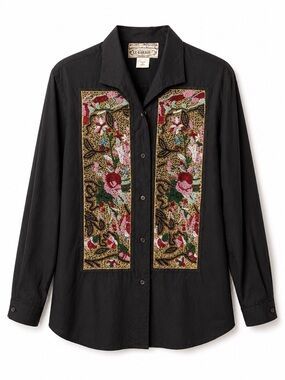 Le Garage Paris Shirt Jacket Embroidered Panel Black Vintage France